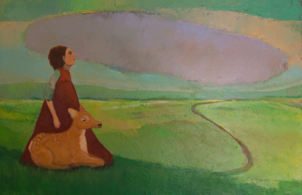 One of Danielle Mulcahy's illustrations of a deer reminded me of one of my favorite paintings I own by the artist Shannon Richardson. With each of her paintings she includes a narrative. She named this painting "Cloud watchers" and the narrative goes like this: "I find appreciating the simple beauty and joy in life is achieved more easily with a companion. When I am by myself, quite often, I become very focused on the thoughts in my mind, the endless chattering in my head, lists of things to do, goals, concerns, conversations I want to have, things I should or should not do, but when I have a quiet moment with someone close I tend to live more presently and in the silence of comfortable companionship. Then I am able to be in the moment and to look around me for something beautiful I can share with that friend."